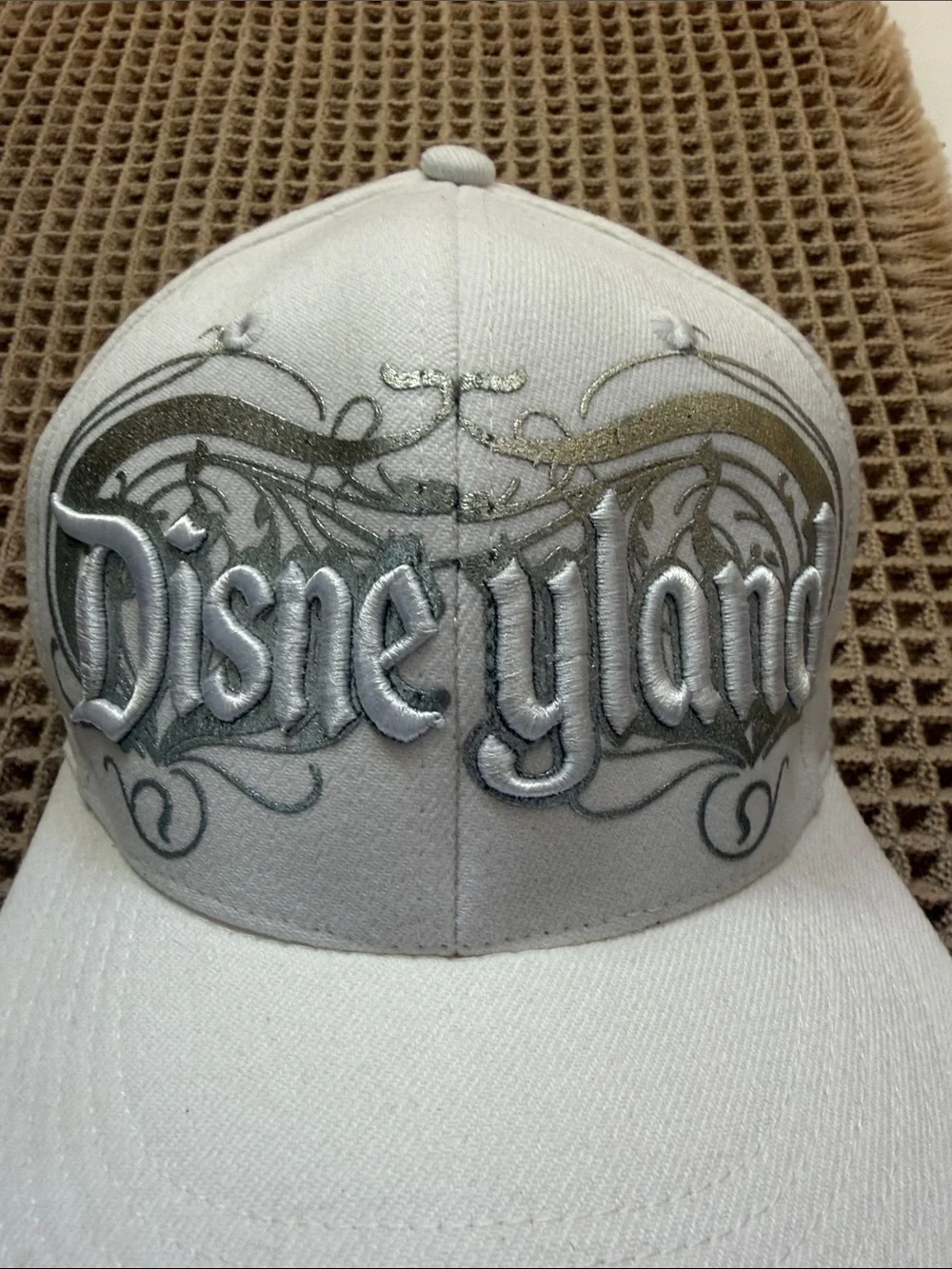 Disney White Silver Embroidered Baseball Hat authentic Disneyland Parks cap